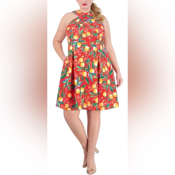 Vince Camuto Plus Printed High-Neck Fit & Flare Dress Women’s size 16W - Picture 1 of 6